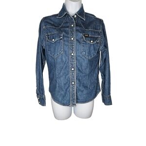 Lee Western Denim Snap Shirt Womens Small Blue Cotton Cowboy Top